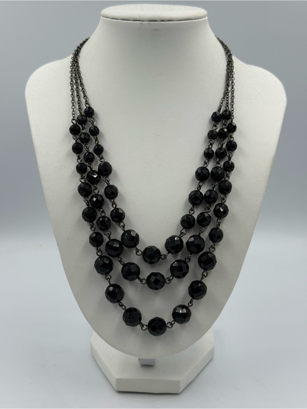 White House Black Market 3 Layered Black Faceted Beads Necklace